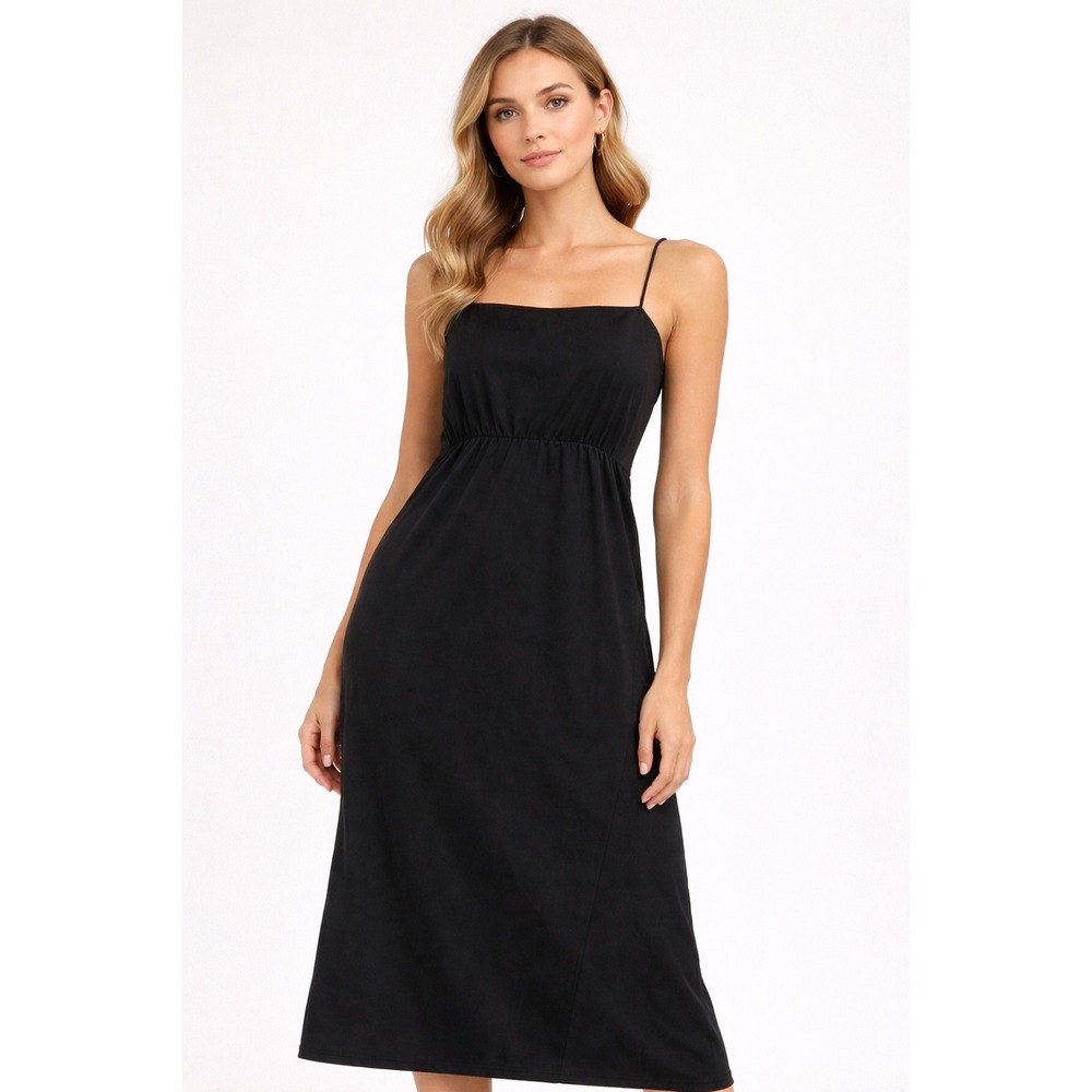 Underrow‎ Dress Womens Small Black Midi Cinched Waist Slit